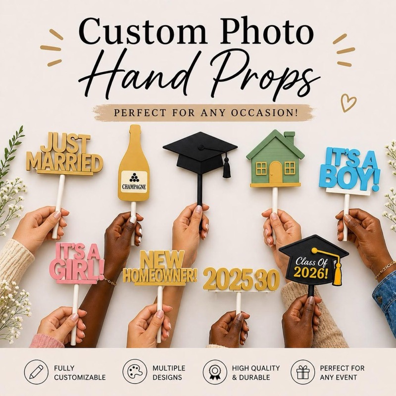 Custom photo hand props for various occasions.