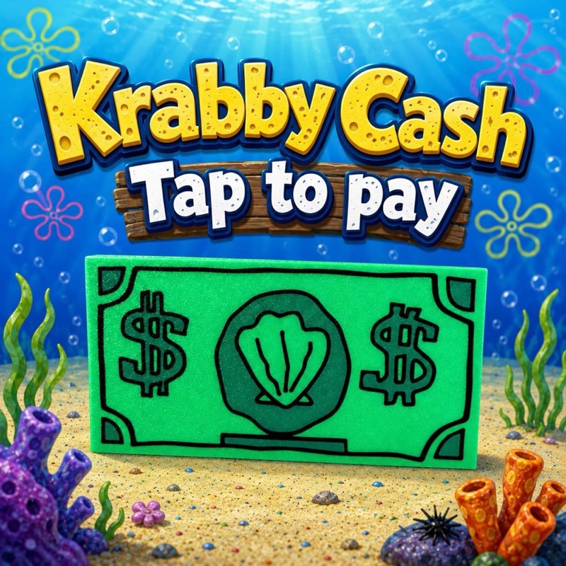 A rectangular green bill featuring a central seashell illustration flanked by two dollar signs.