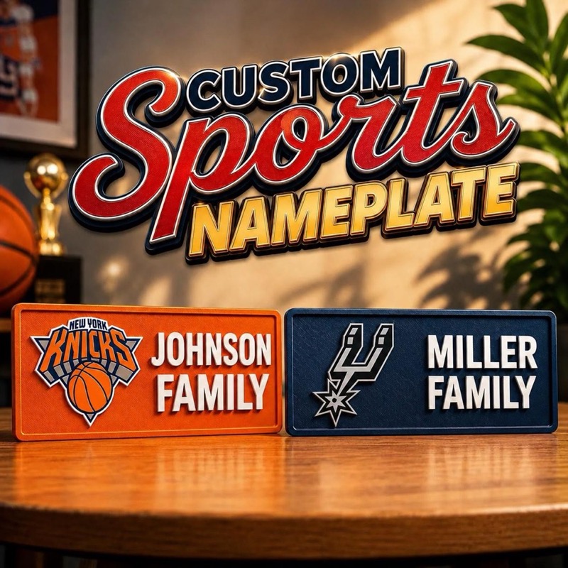 Personalized 3D Printed Sports Name Plate Custom Team Logo Desk Door | Fan Gift image