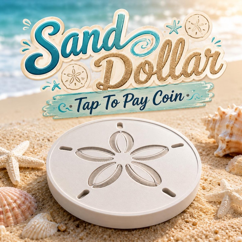 Sand dollar beach coastal tap-to-pay coin card holder by Printerade